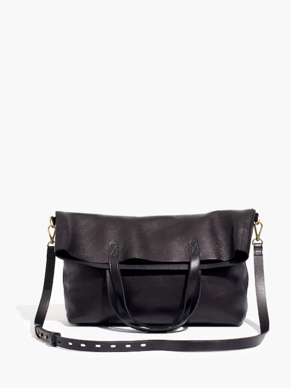 Madewell The Transport Foldover Crossbody Tote Bag in Black Leather - Picture 3 of 10